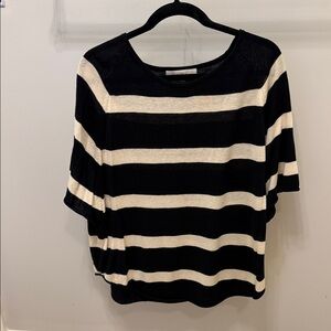 LOFT Black and Cream Striped Sweater